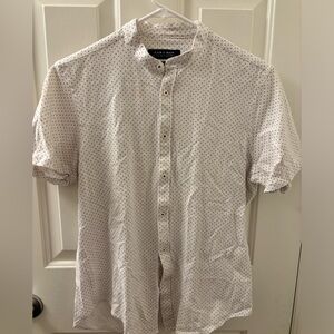 Zara men short sleeve white, blue and red dotted shirt.